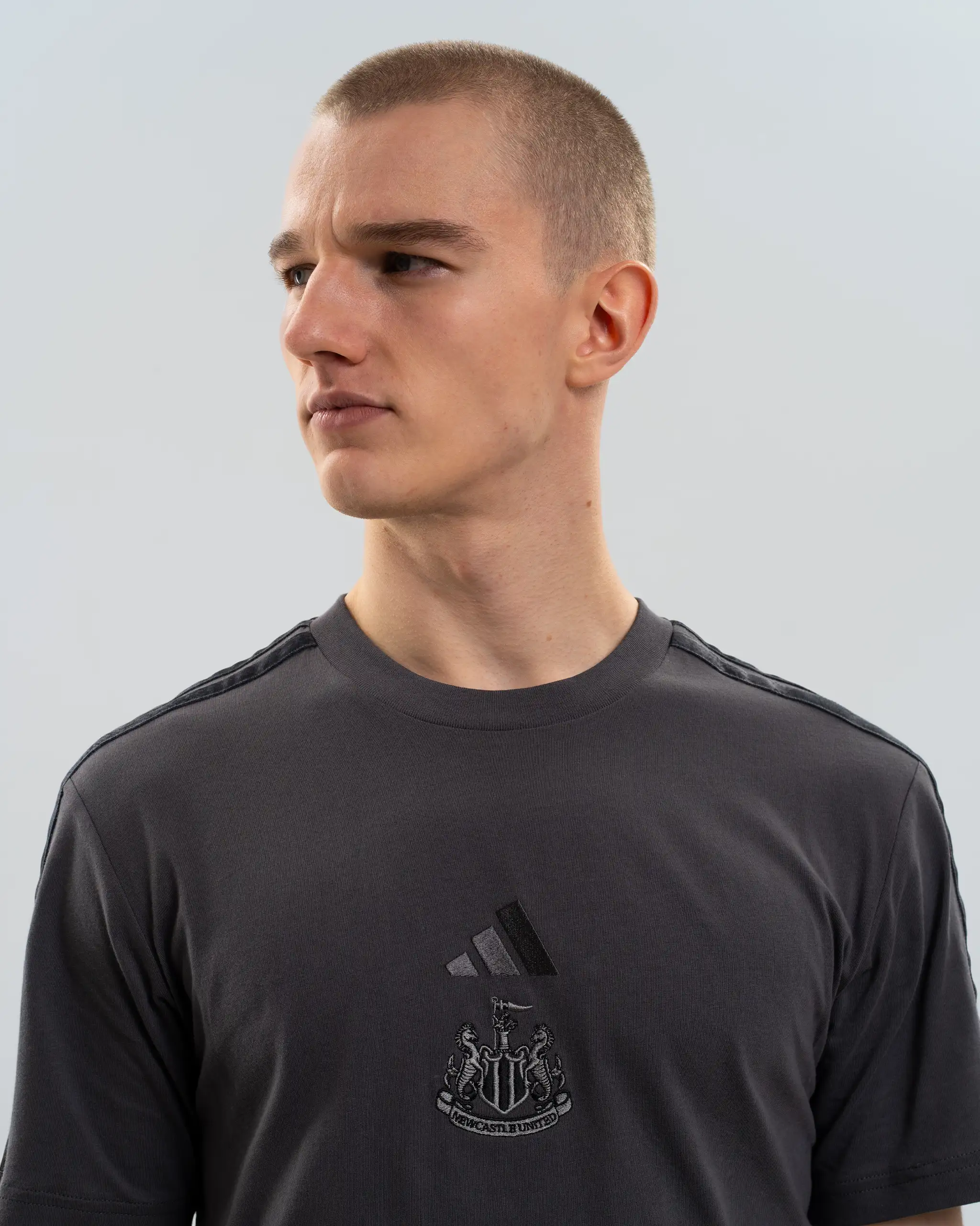 Newcastle United adidas Men's Grey 3-Stripe T-Shirt - Image 2