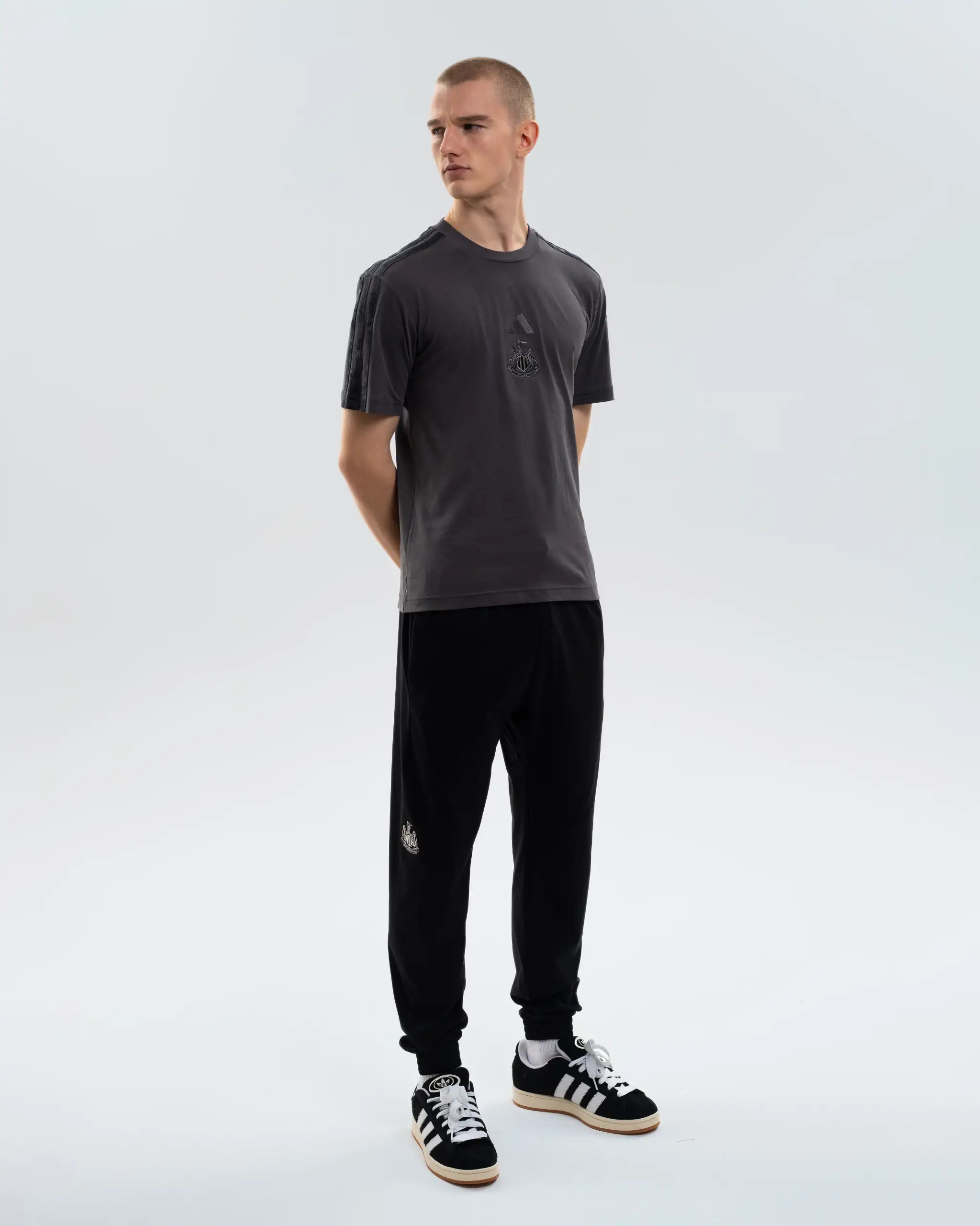 Newcastle United adidas Men's Grey 3-Stripe T-Shirt - Image 4