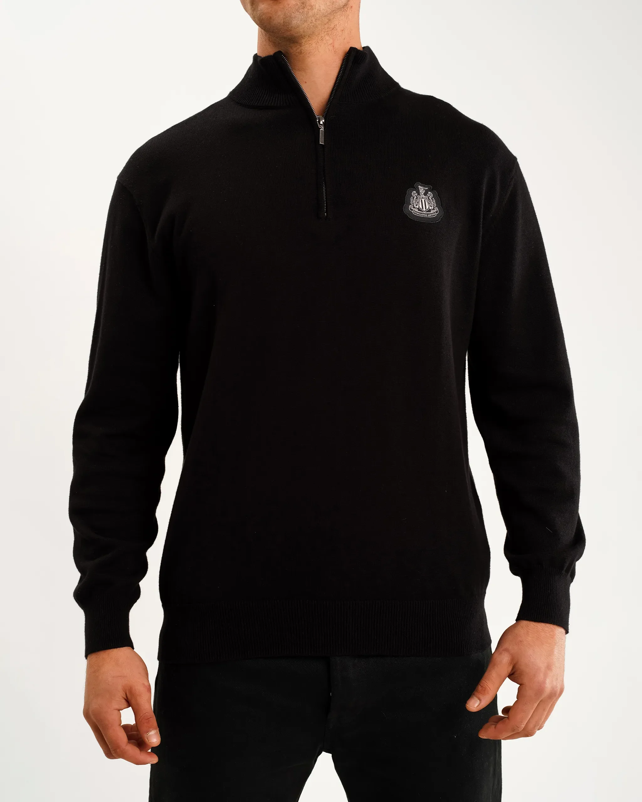 Newcastle United Men's Black Cotton Half Zip Knitted Sweater - Image 3