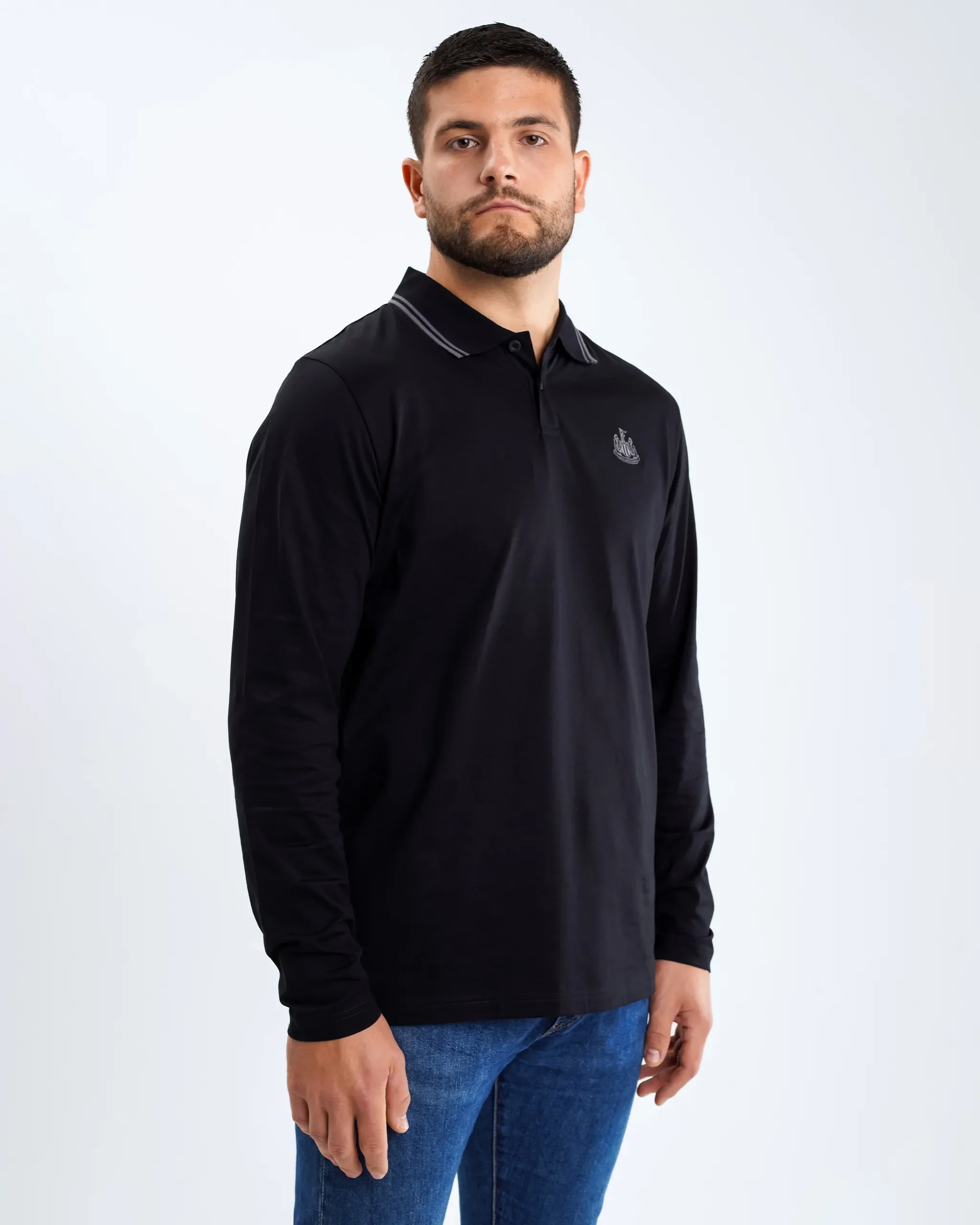 Newcastle United Men's Black Label Long Sleeve Polo Shirt - Image 2