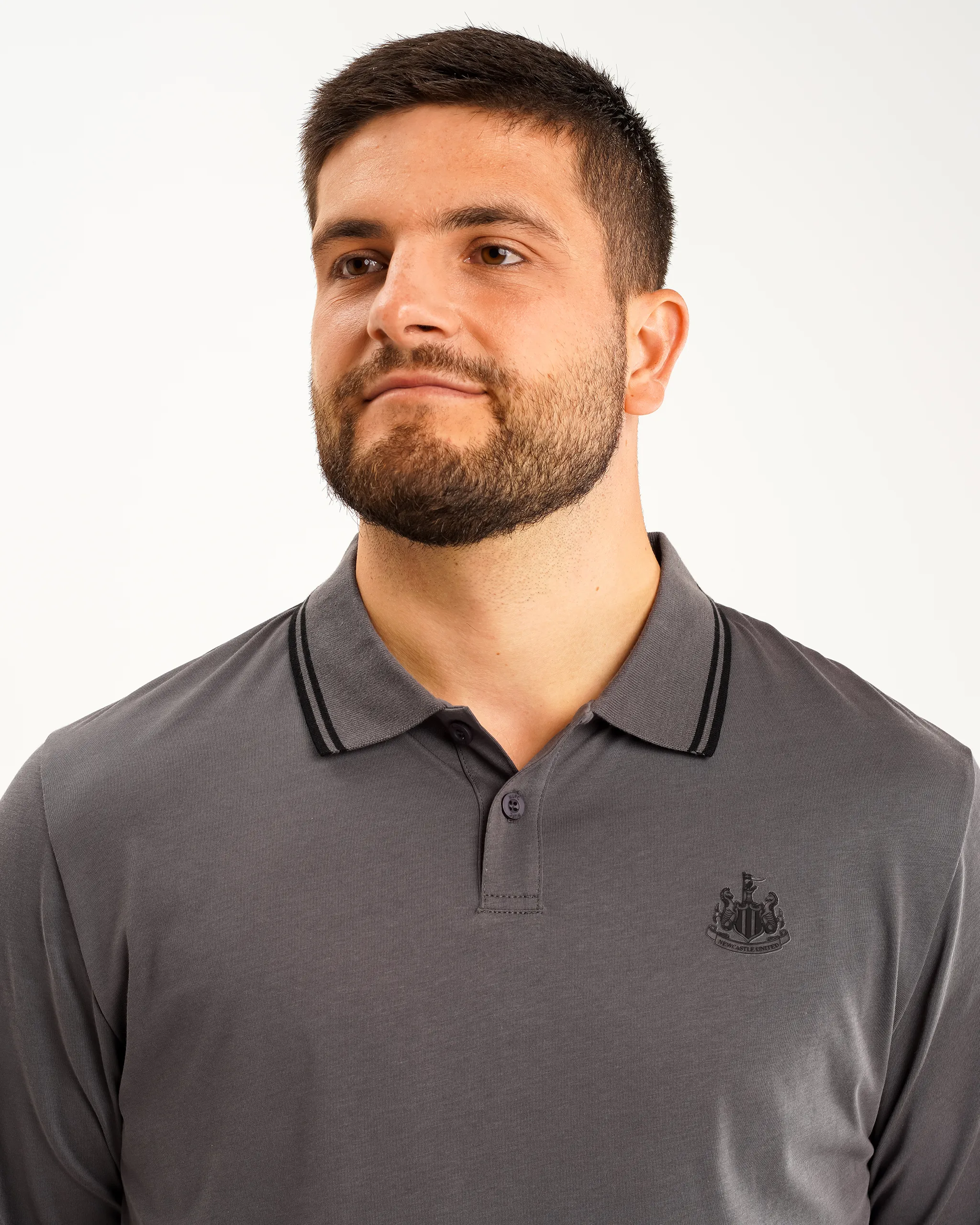 Newcastle United Men's Black Label Grey Long Sleeve Polo Shirt - Image 3