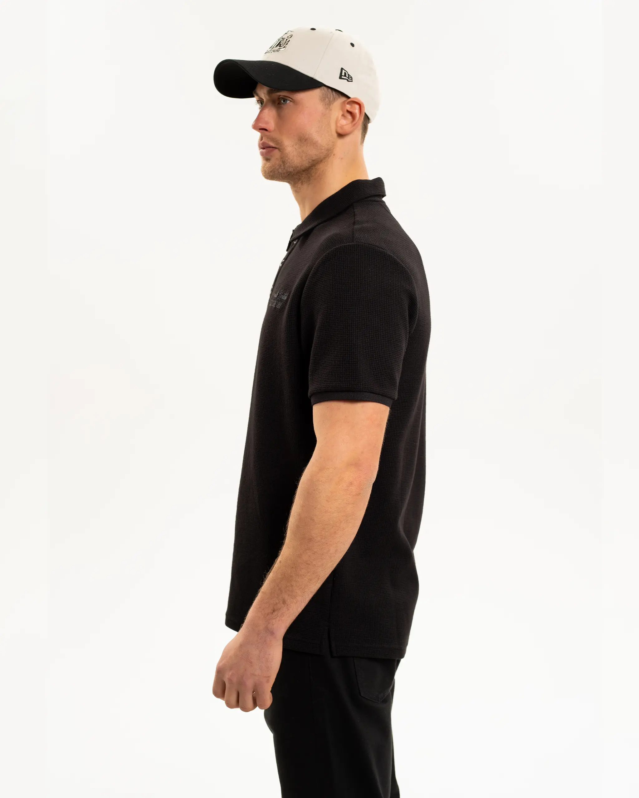 Newcastle United Men's Black Waffle Open Neck Polo Shirt - Image 5