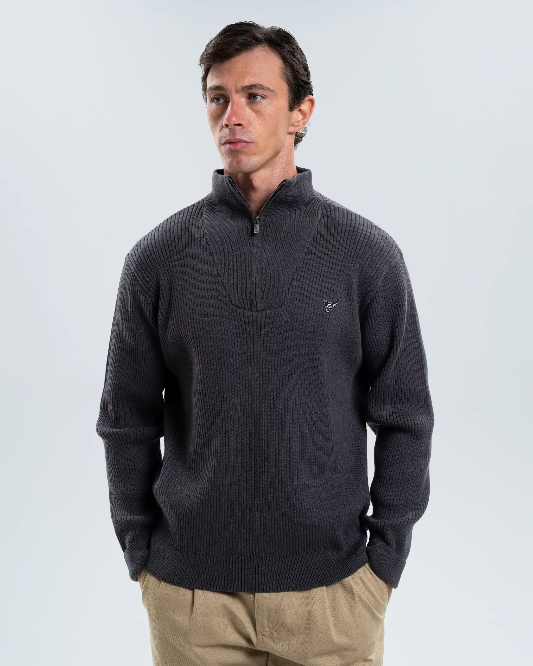 Newcastle United Men's Charcoal Chunky Knit 1/4 Zip Top - Image 2