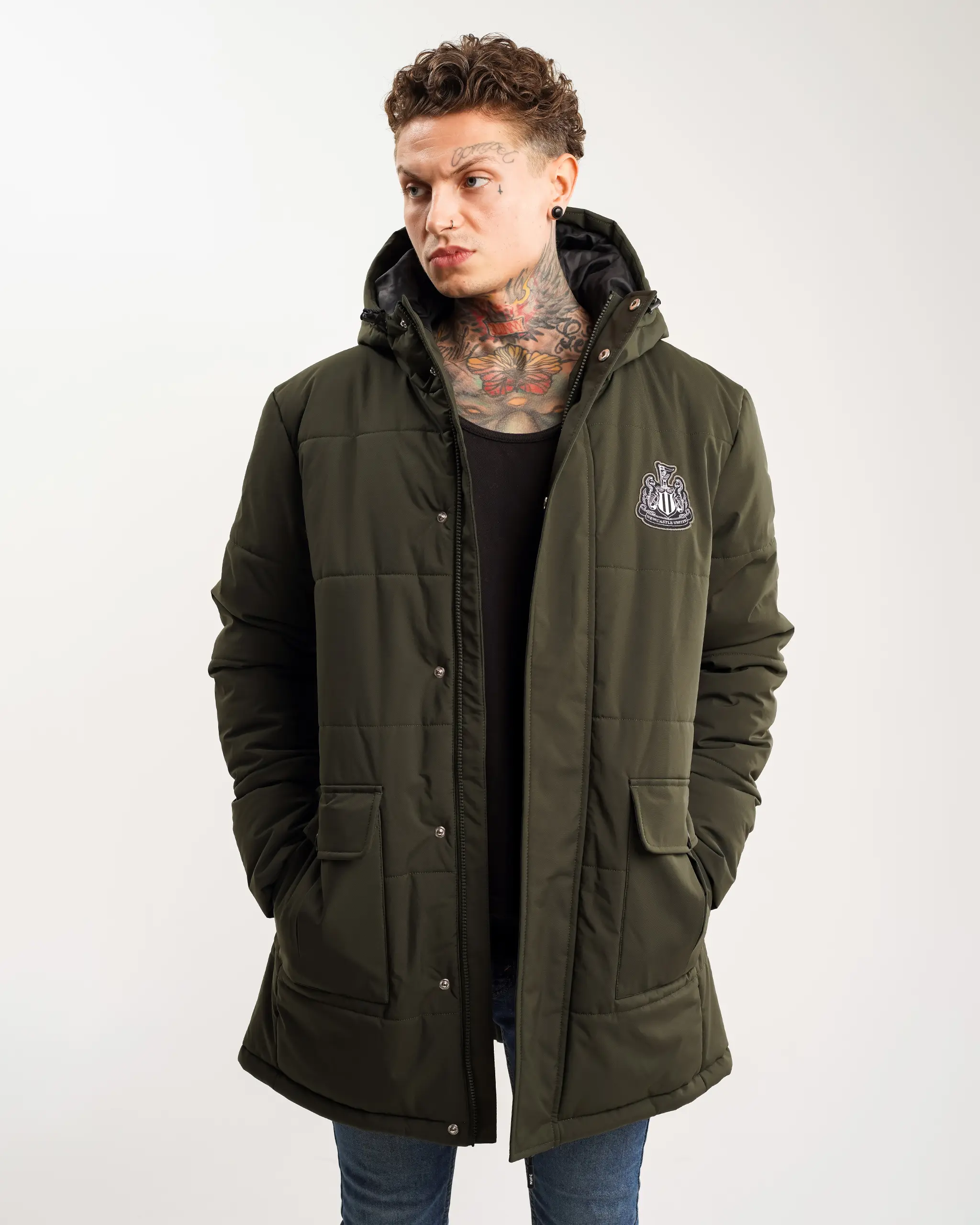 Newcastle United Men's Khaki Long Line Padded Jacket (Stadio) - Image 8
