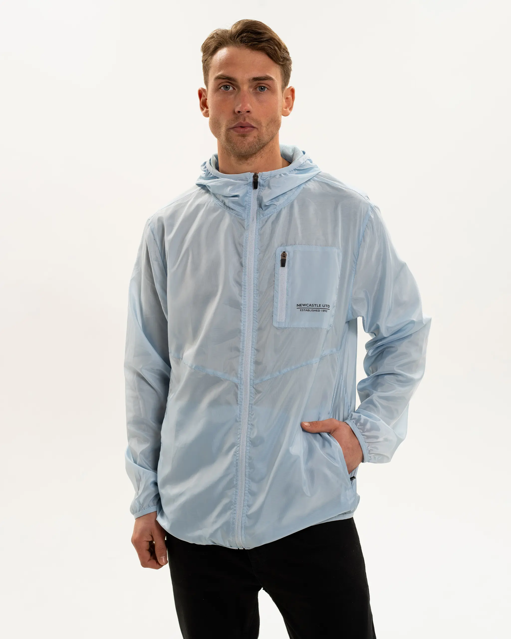 Newcastle United Men's Lightweight Light Blue Hooded Jacket - Image 2