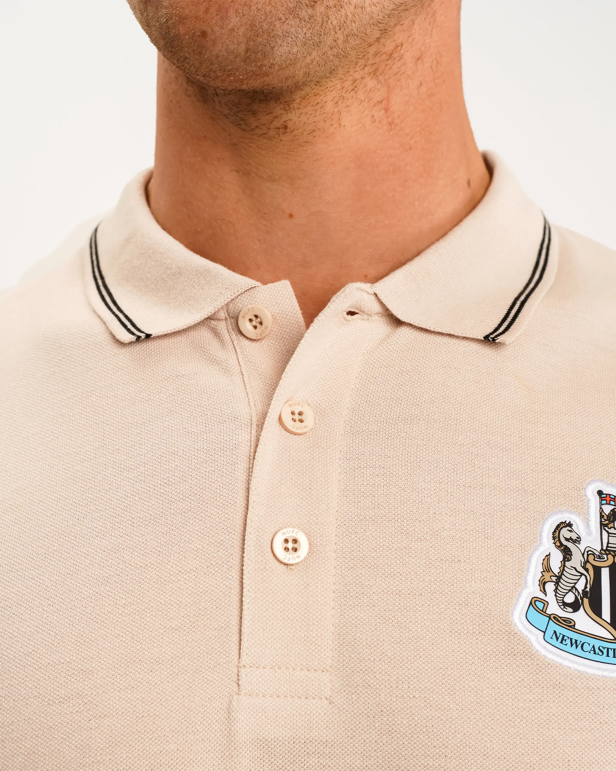 Newcastle United Men's Oat Terrace Pique Polo Shirt - Image 3