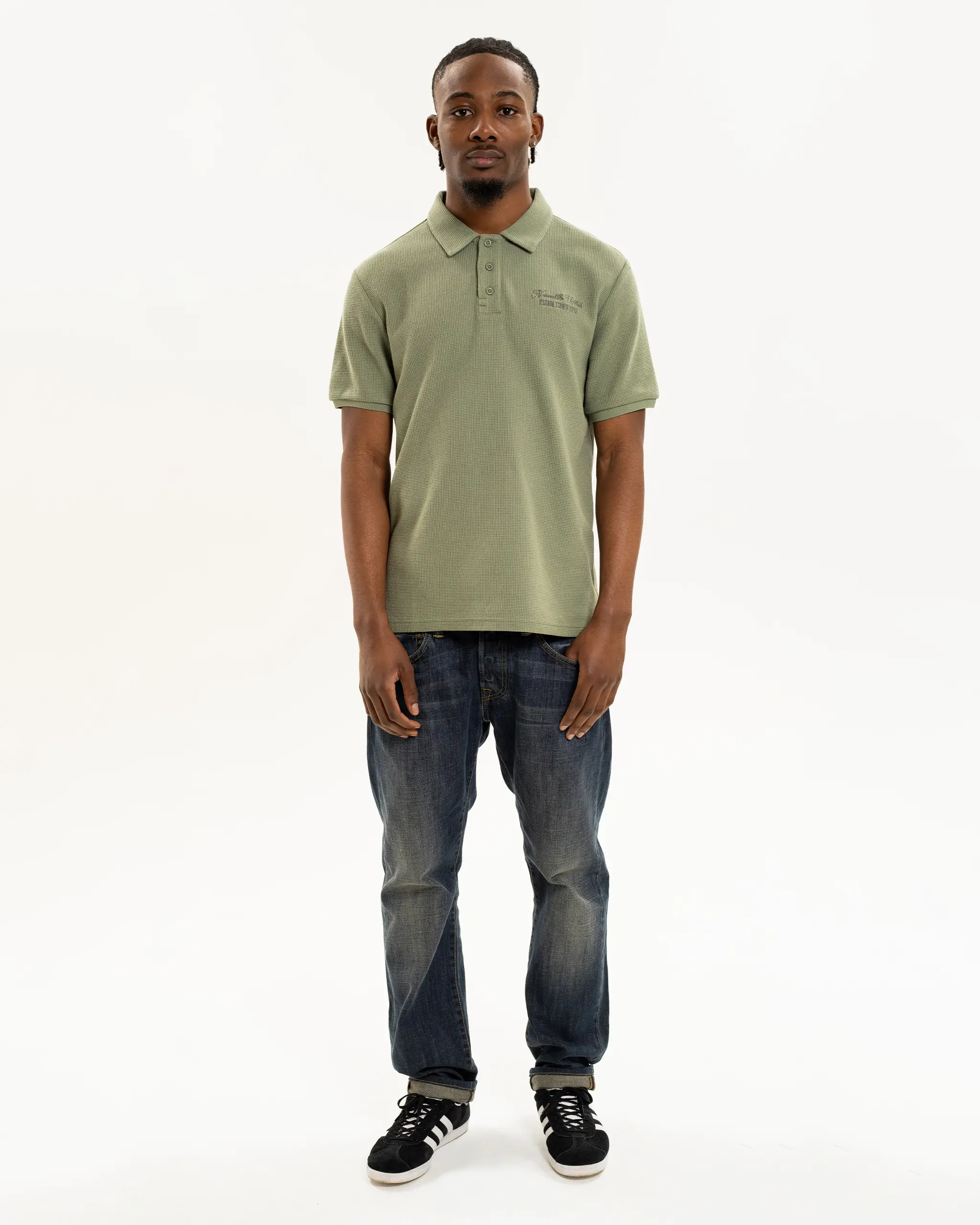 Newcastle United Men's Sage Waffle Open Neck Polo Shirt