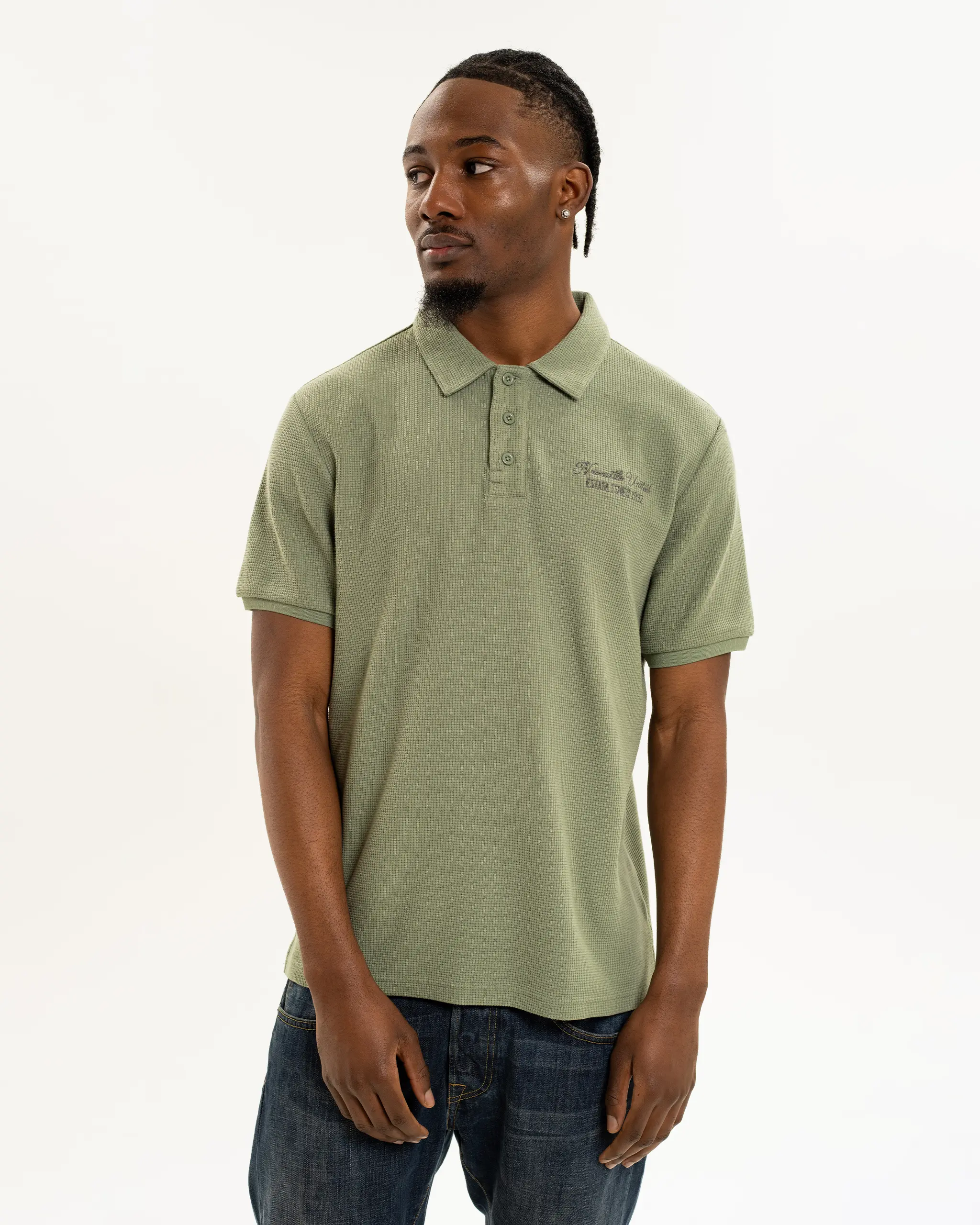 Newcastle United Men's Sage Waffle Open Neck Polo Shirt - Image 2