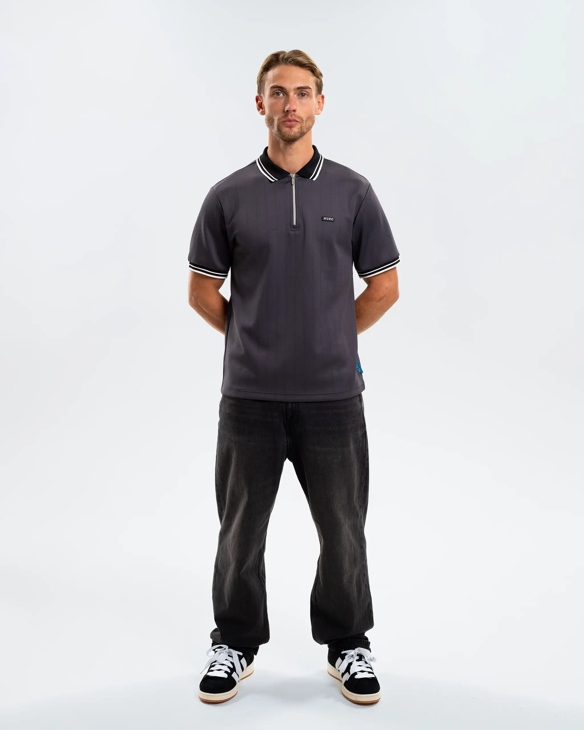 Newcastle United Men's Tonal Stripe Grey Polo Shirt - Image 2