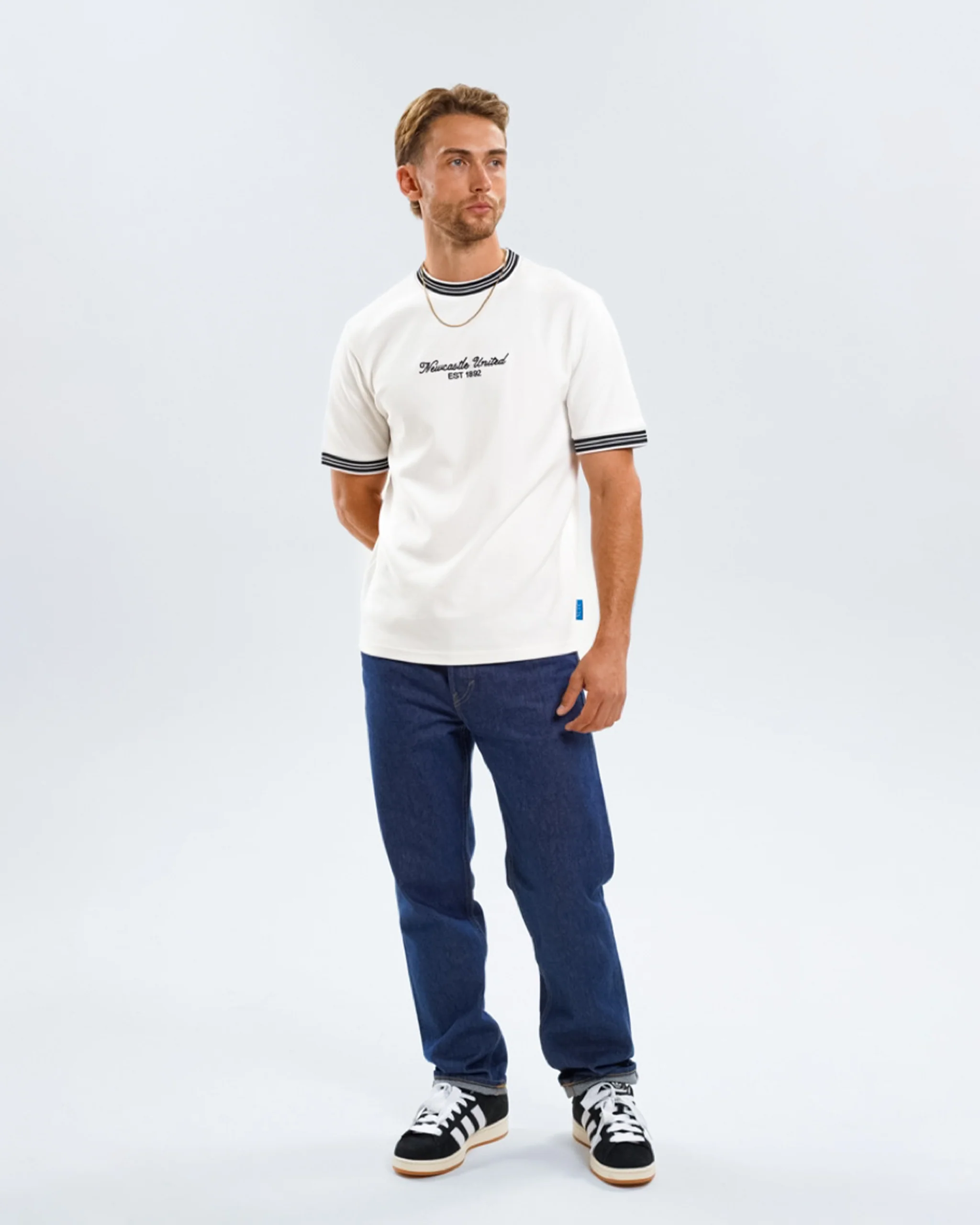 Newcastle United Men's White Waffle Ribbed T-Shirt - Image 2